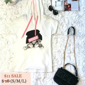 White Cotton Sleeveless Hoodie